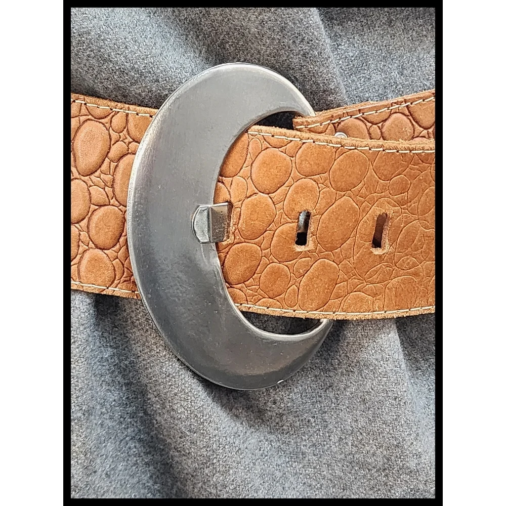 Vintage Priore 80s Wide Leather Slouch Belt Croc Texture Crescent Buckle Medium